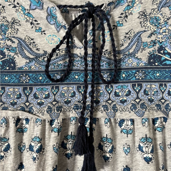 Lucky Brand Blue Floral Cotton Sleep Tunic Tassel Boho Cottagecore Prairie Top M - Picture 5 of 8